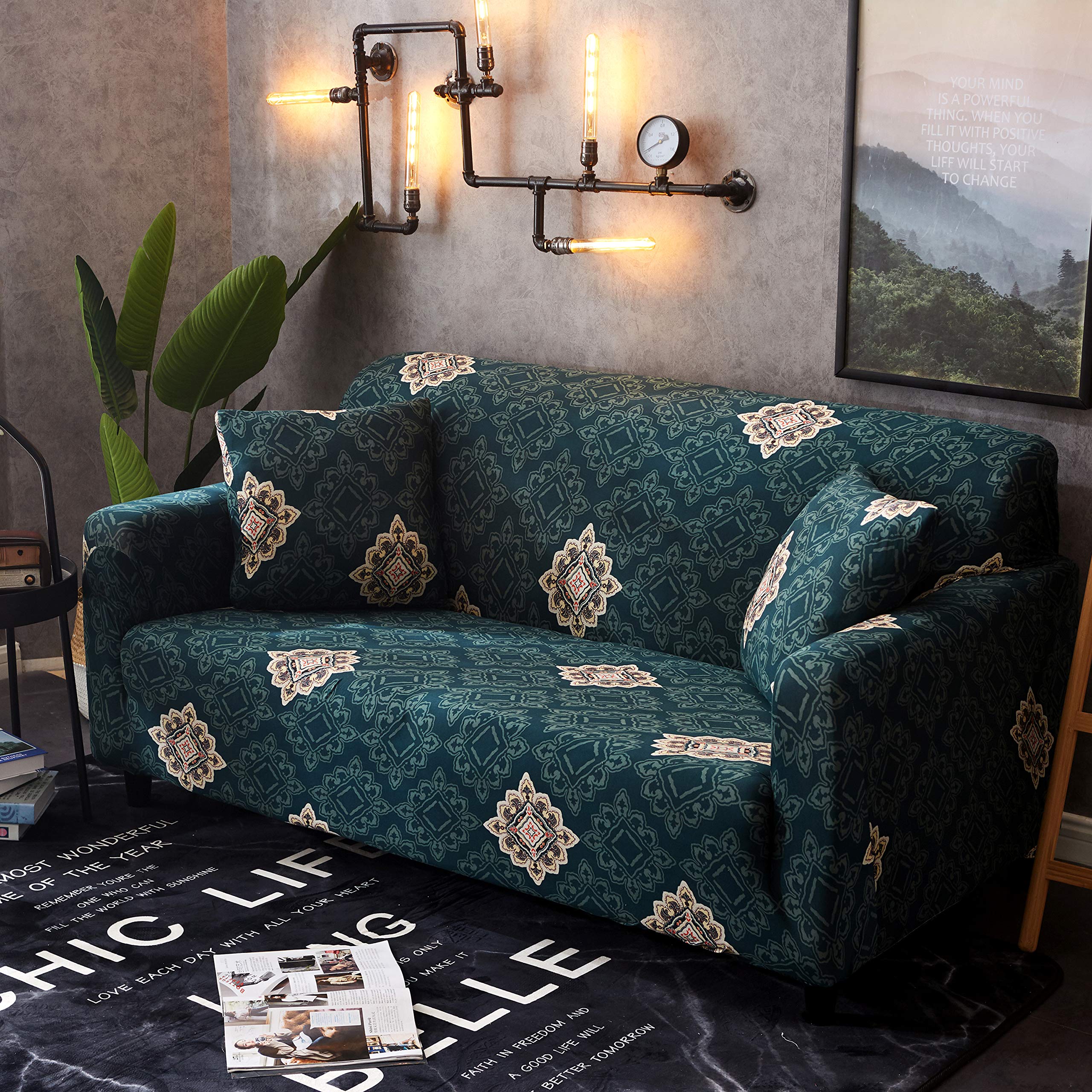Printed Sofa Cover - Green Brocade
