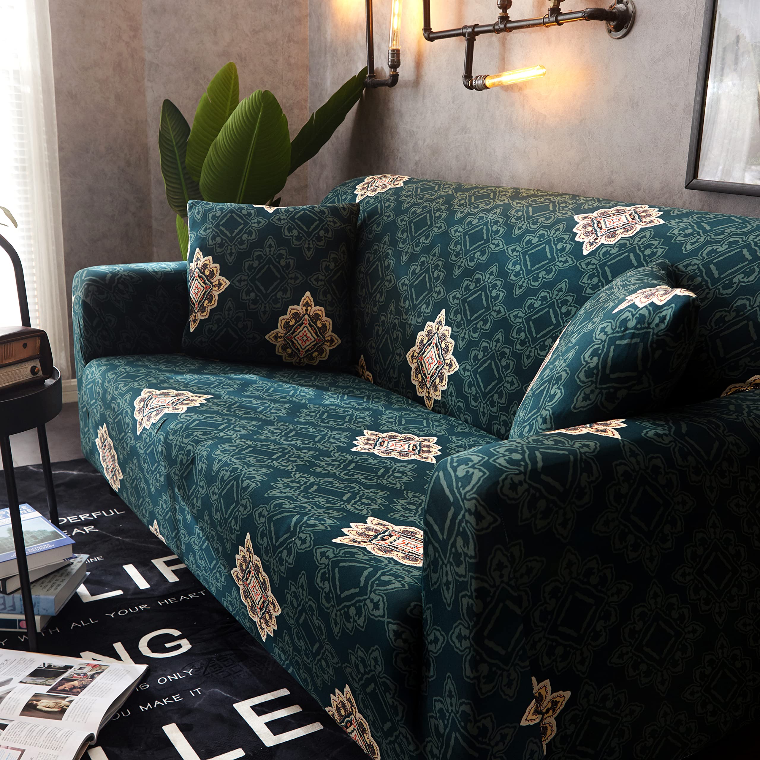 Printed Sofa Cover - Green Brocade