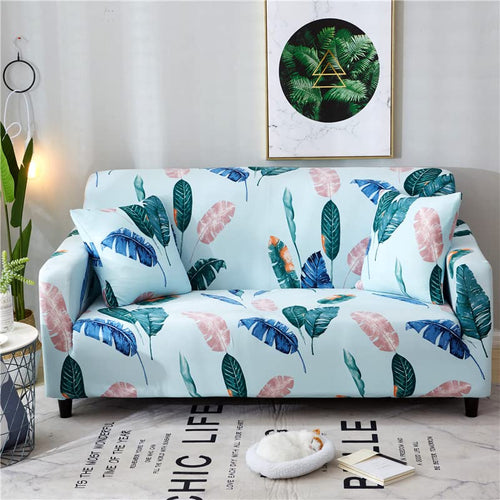 Printed Sofa Cover - Light Blue Tropical