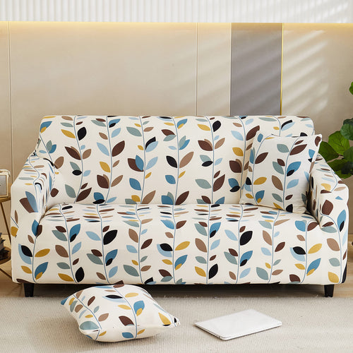 Printed Sofa Cover - White Leaf