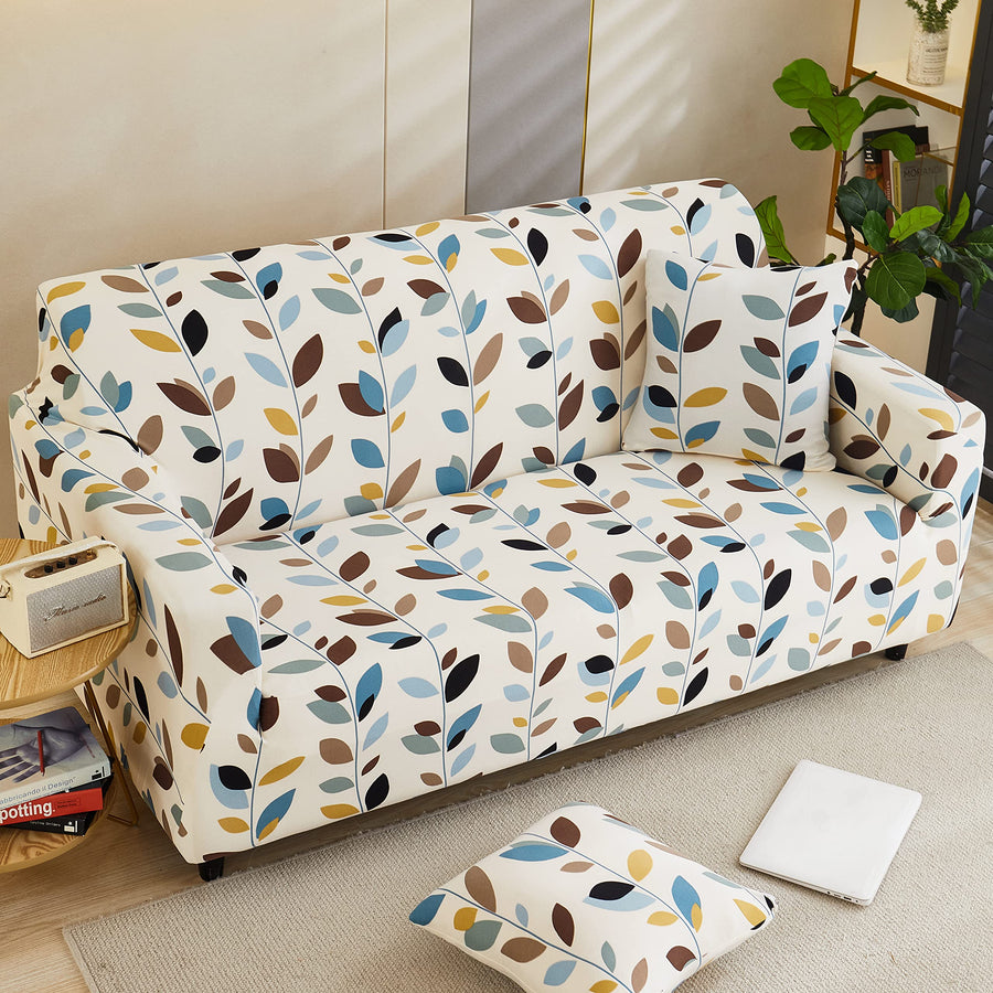 Printed Sofa Cover - White Leaf