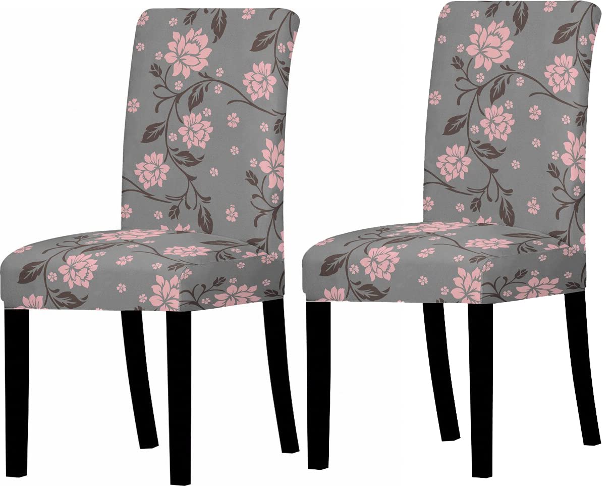 Elastic Chair Cover - Grey/Pink Leaf