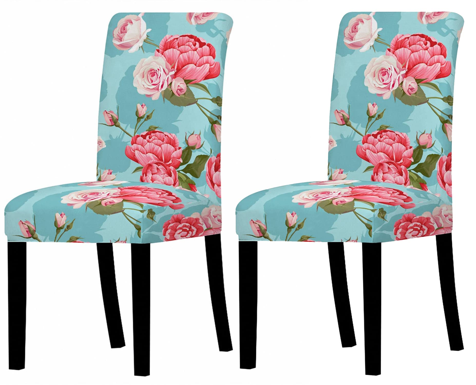 Elastic Chair Cover - Light Blue Rose
