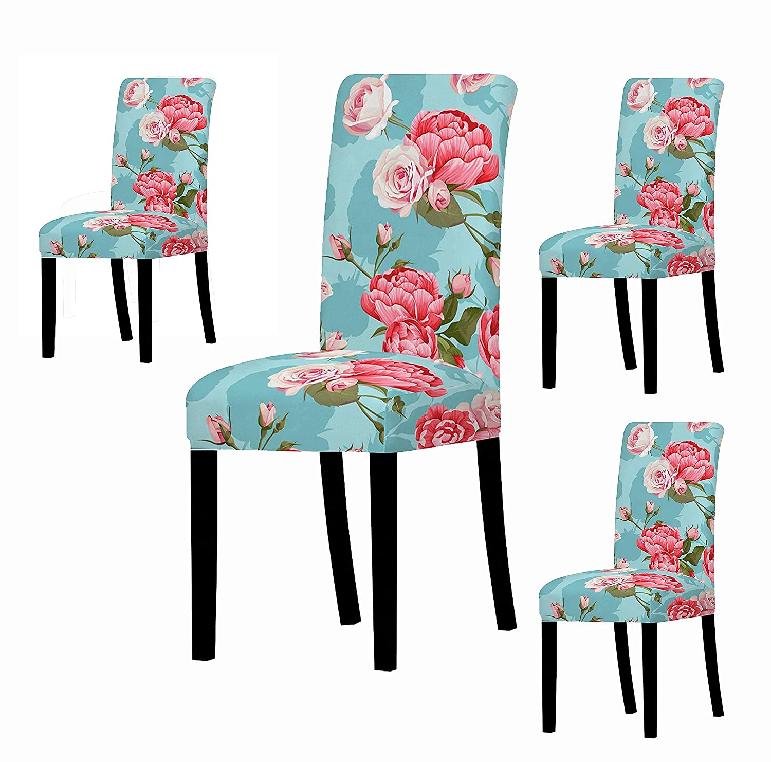 Elastic Chair Cover - Light Blue Rose