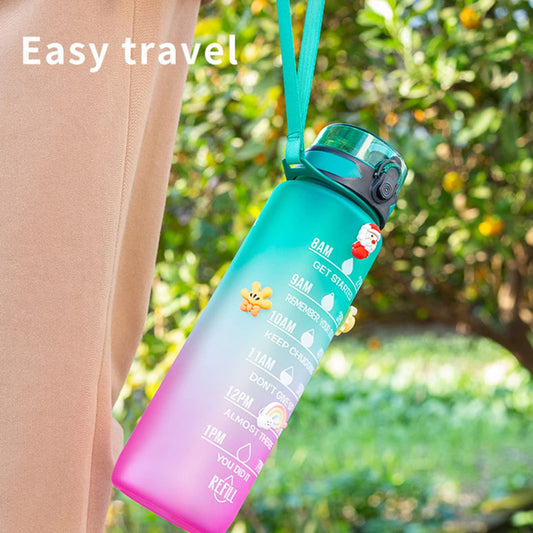 Sports Leakproof 1L Water Bottles with Time Markings, BPA Free