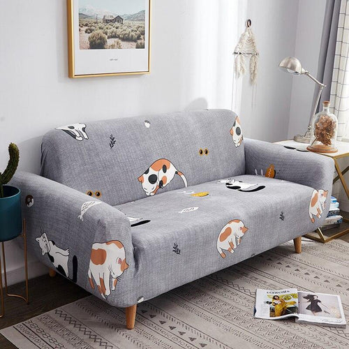 Printed Sofa Cover - Grey Cat