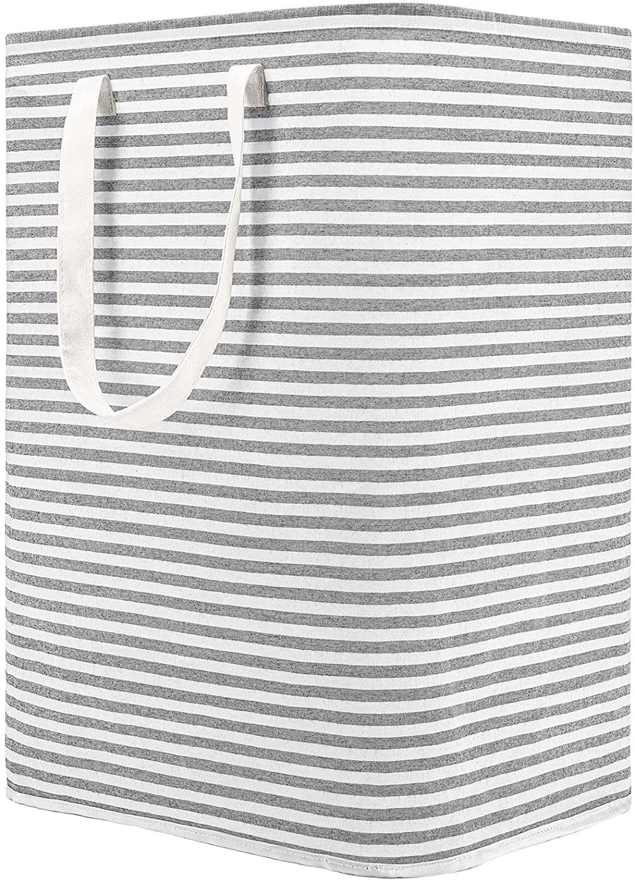 Waterproof Laundry Hamper Collapsible Baskets with Easy Carry Handles Extra Large - White Grey Stripe