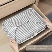 Waterproof Laundry Hamper Collapsible Baskets with Easy Carry Handles Extra Large - White Grey Stripe