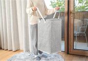Waterproof Laundry Hamper Collapsible Baskets with Easy Carry Handles Extra Large - White Grey Stripe