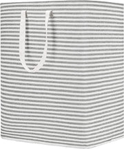 Waterproof Laundry Hamper Collapsible Baskets with Easy Carry Handles Extra Large - White Grey Stripe