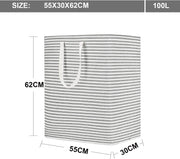 Waterproof Laundry Hamper Collapsible Baskets with Easy Carry Handles Extra Large - White Grey Stripe