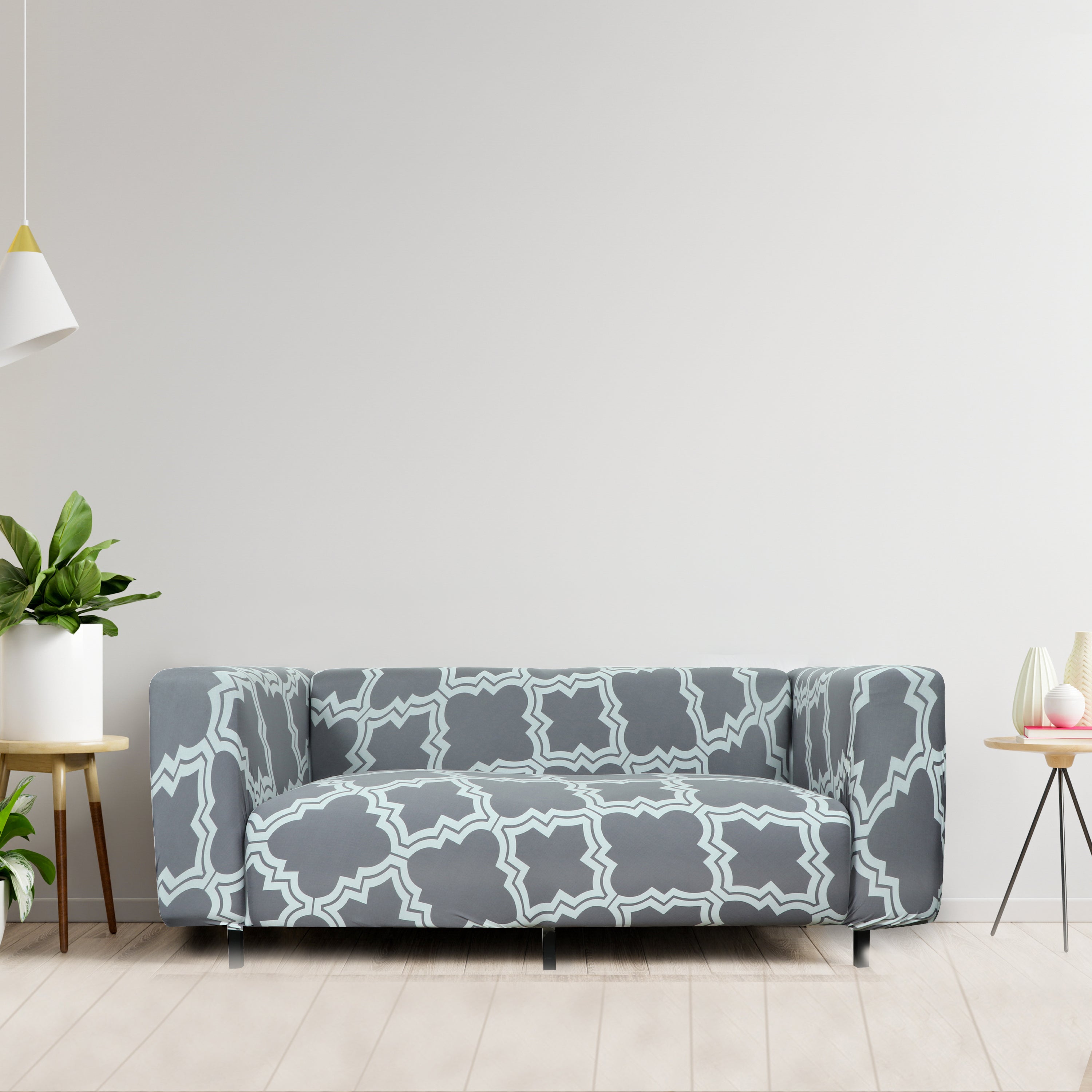Printed Sofa Cover - Grey Diamond