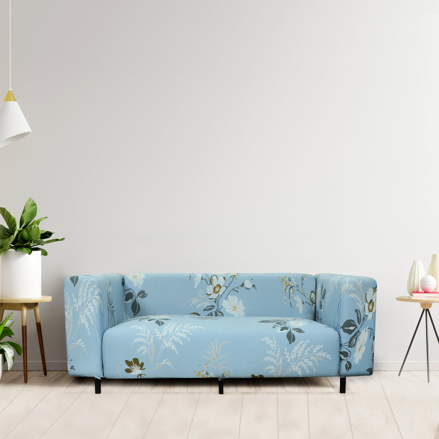 Printed Sofa Cover - Sky Blue Flower