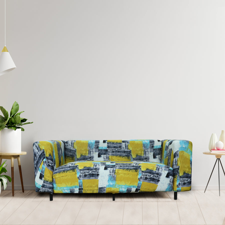 Printed Sofa Cover - Yellow Grey