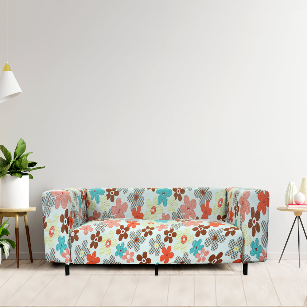Printed Sofa Cover - Cream Flower Bunch