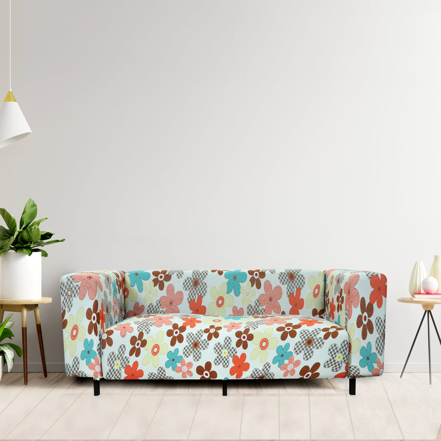 Printed Sofa Cover - Cream Flower Bunch