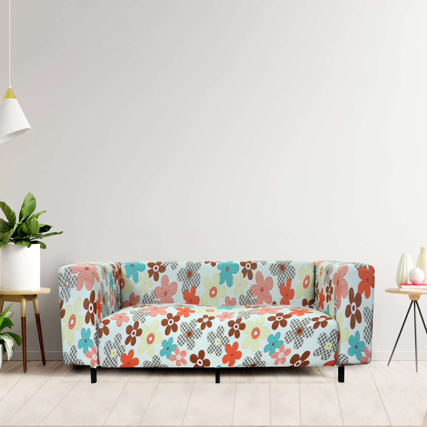 Printed Sofa Cover - Cream Flower Bunch