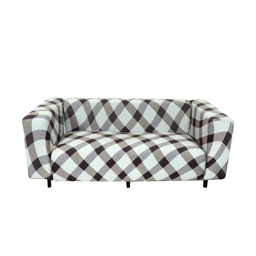Printed Sofa Cover - Brown White Check