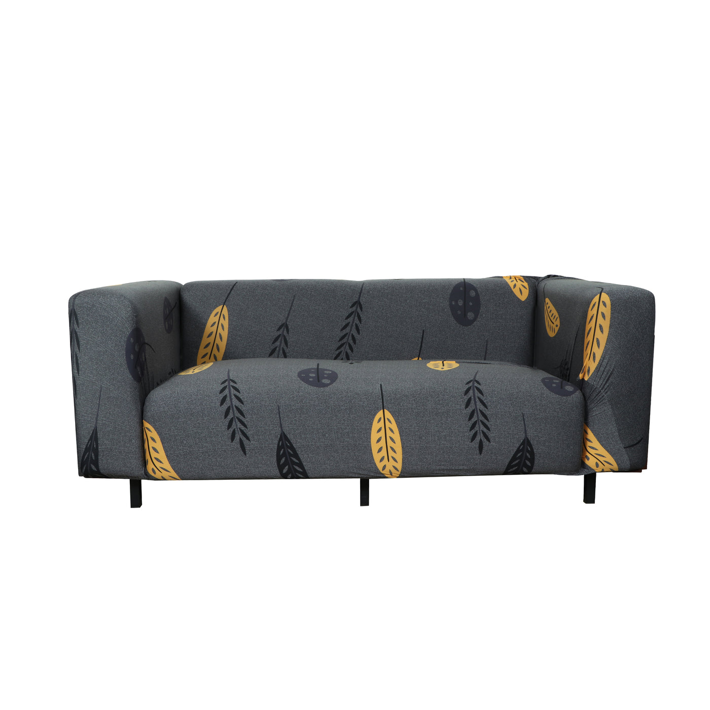 Printed Sofa Cover - Grey Mustard Leaf