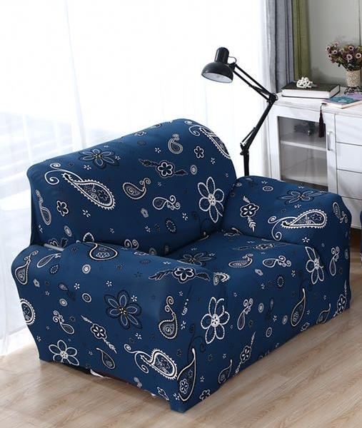 Printed Sofa Cover - Dark Blue Paisley