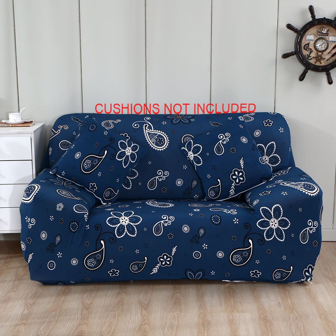Printed Sofa Cover - Dark Blue Paisley