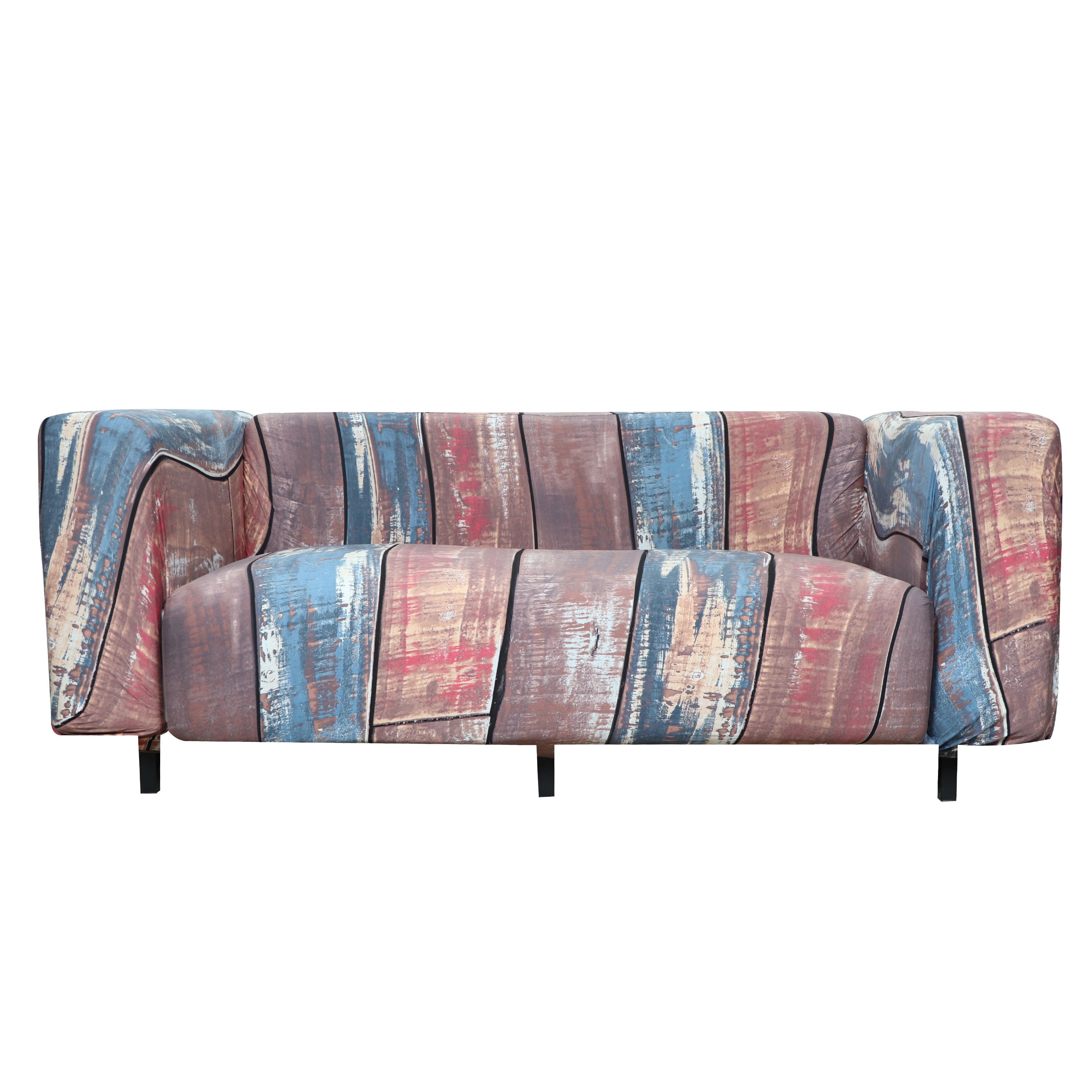Printed Sofa Cover - Wooden Red Blue