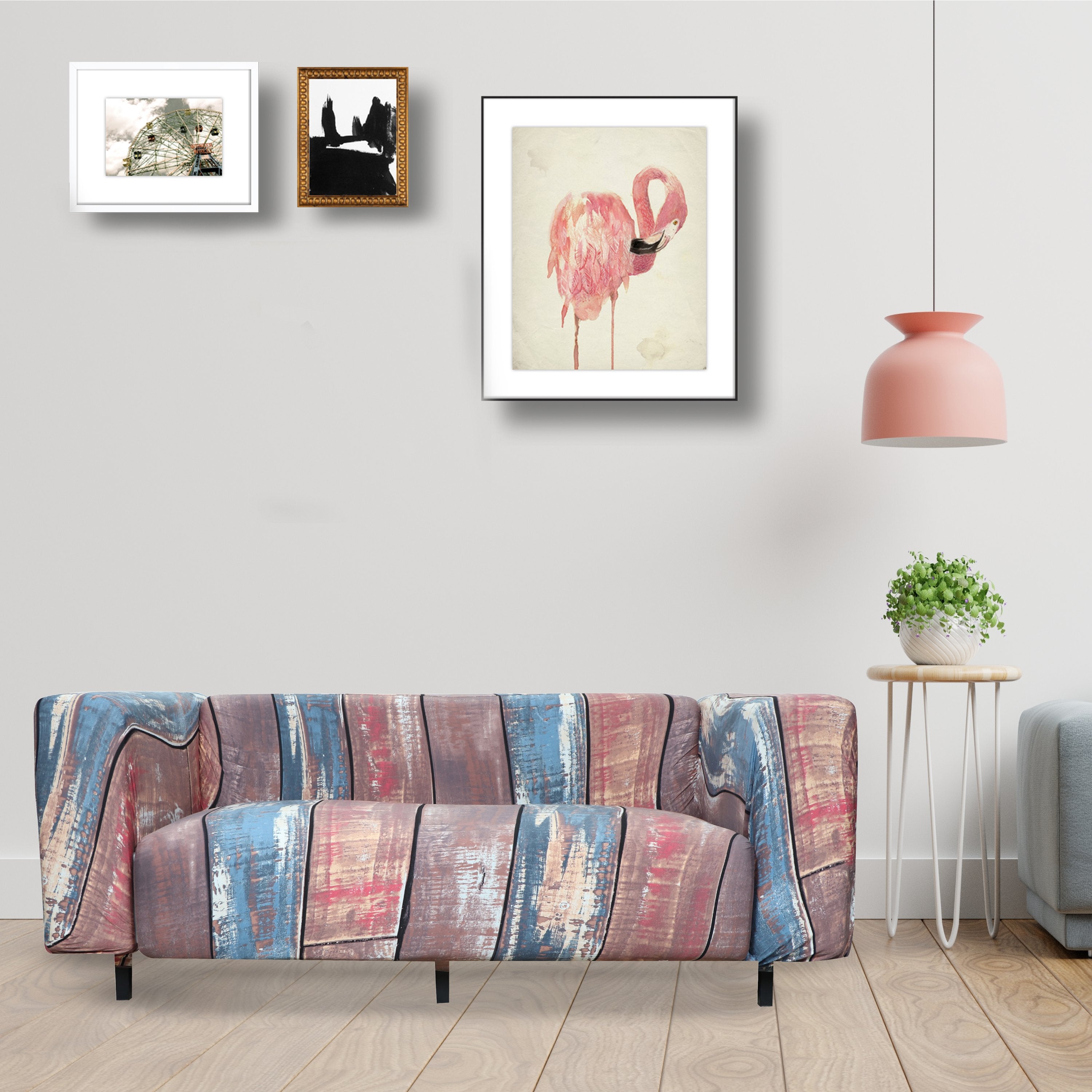 Printed Sofa Cover - Wooden Red Blue