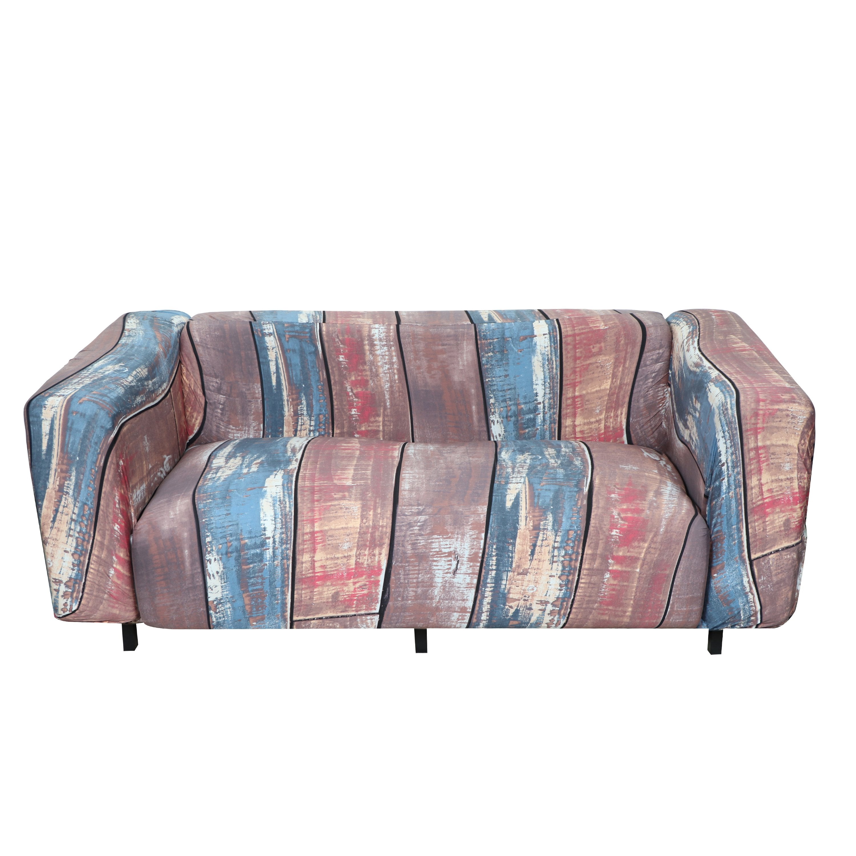 Printed Sofa Cover - Wooden Red Blue
