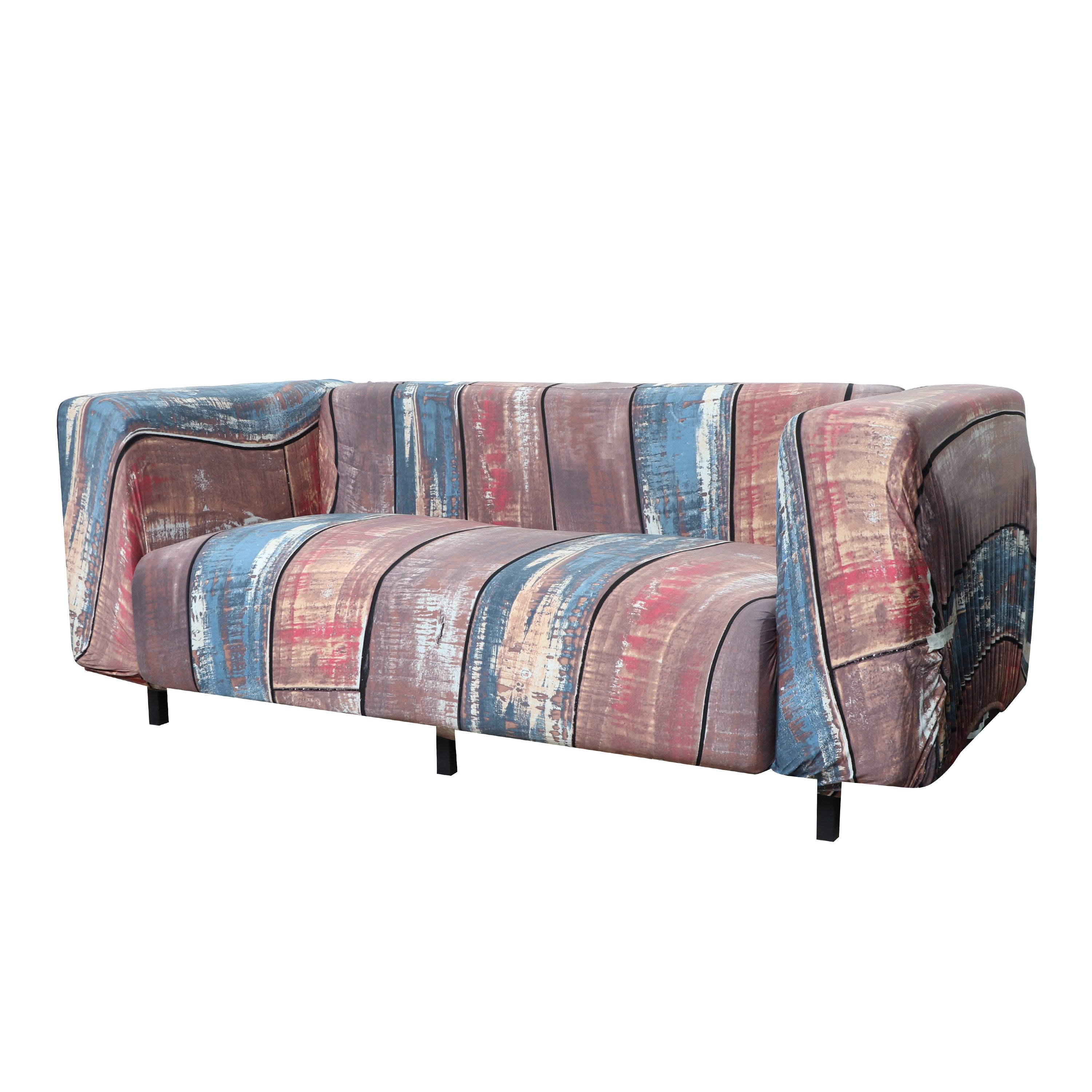 Printed Sofa Cover - Wooden Red Blue