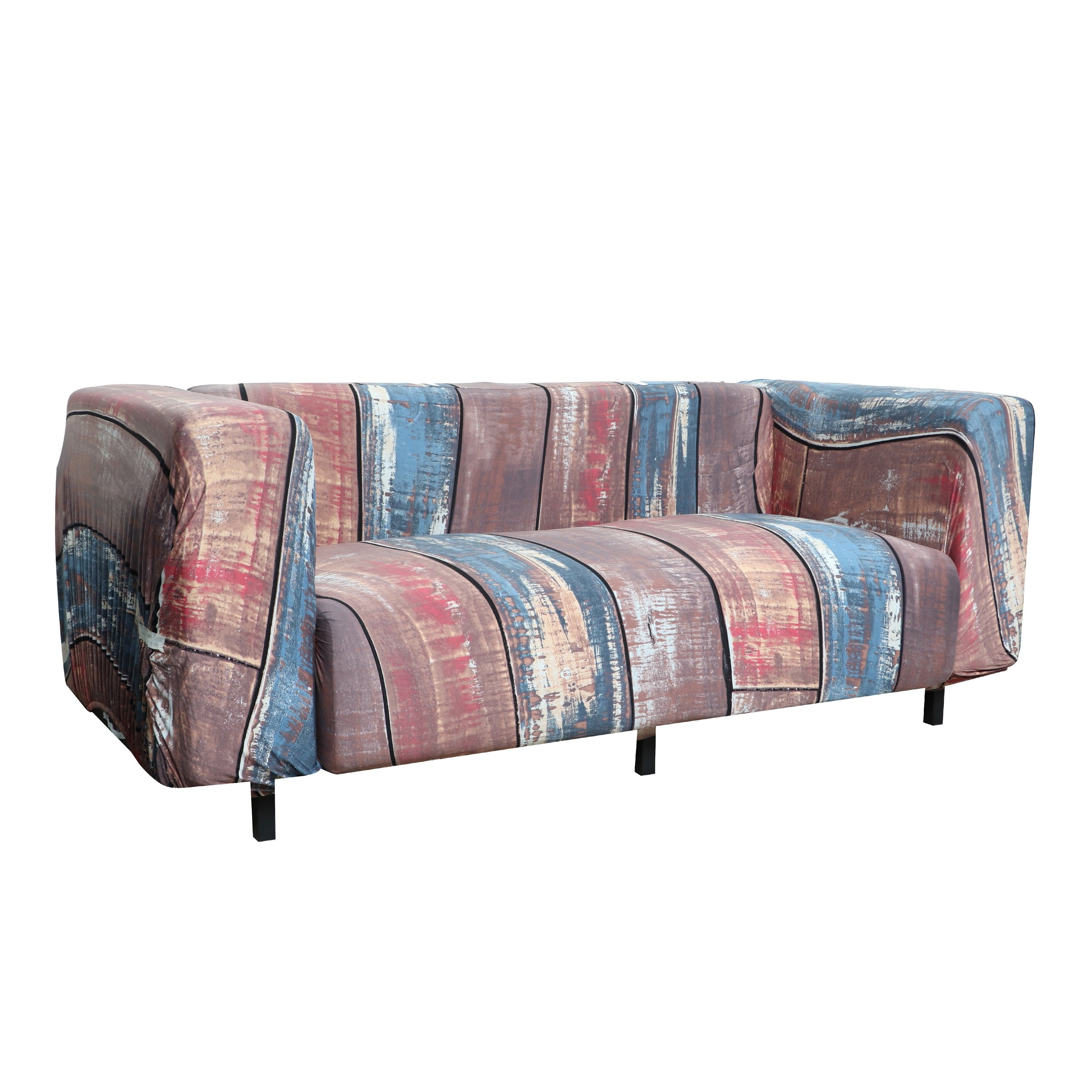 Printed Sofa Cover - Wooden Red Blue
