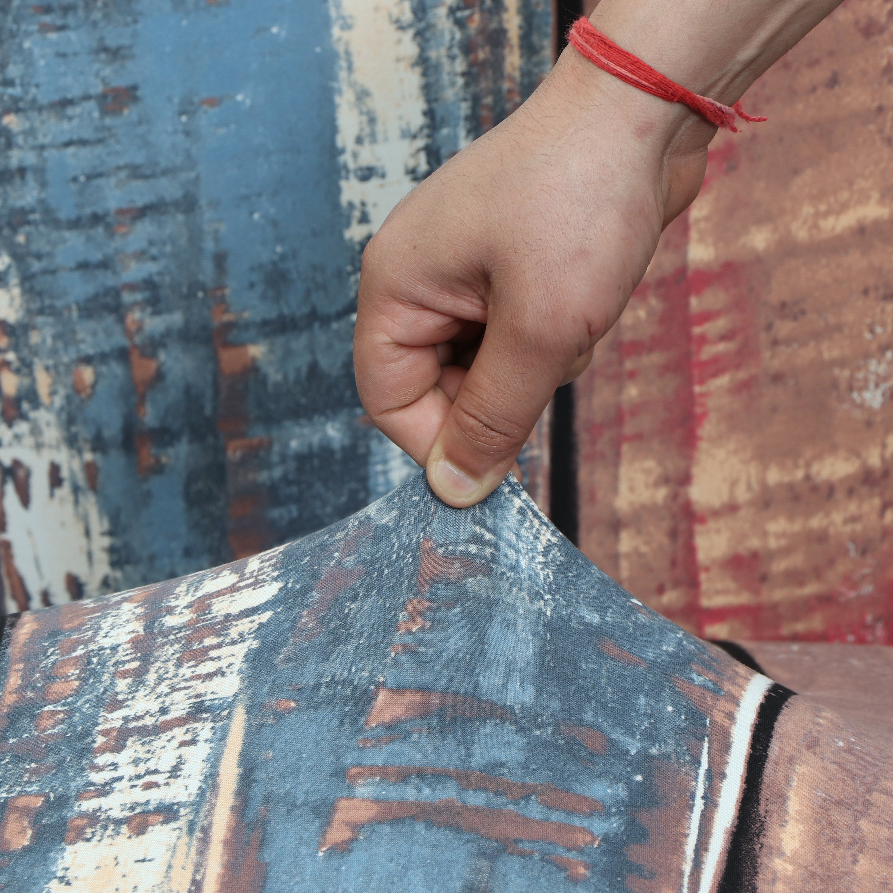 Printed Sofa Cover - Wooden Red Blue