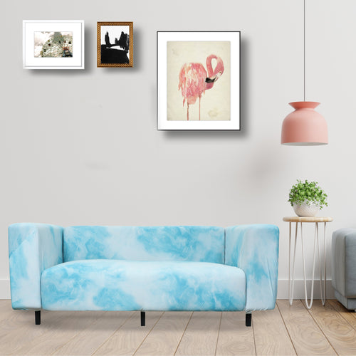 Printed Sofa Cover - Fog White Blue