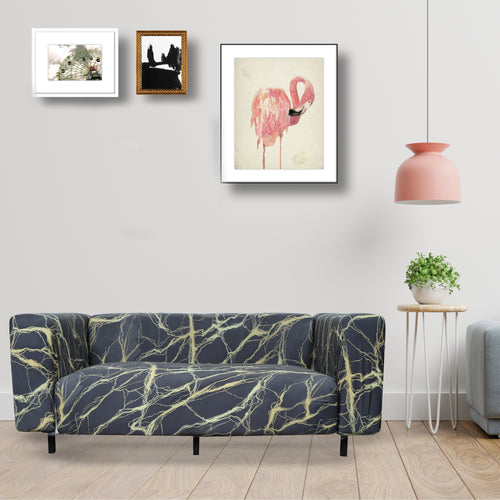 Printed Sofa Slipcover - Marble Grey Gold