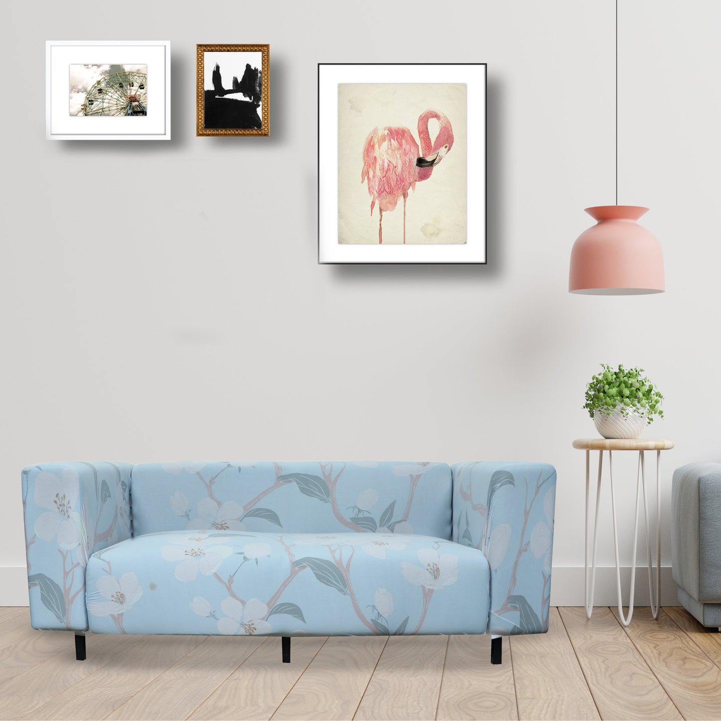 Printed Sofa Slipcover - Rose Light Blue