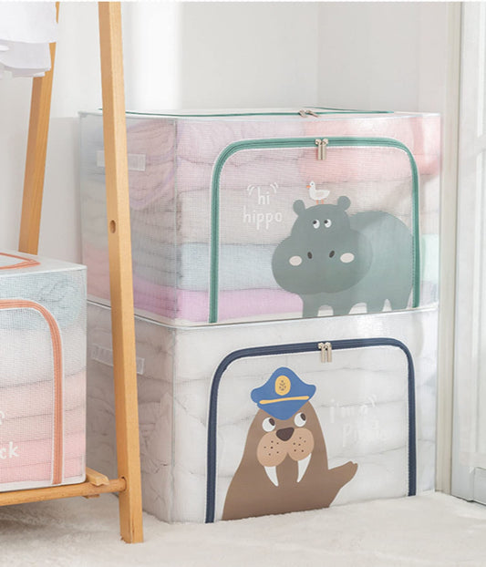 Large Capacity Transparent Foldable Clothing Storage Box - Hippo