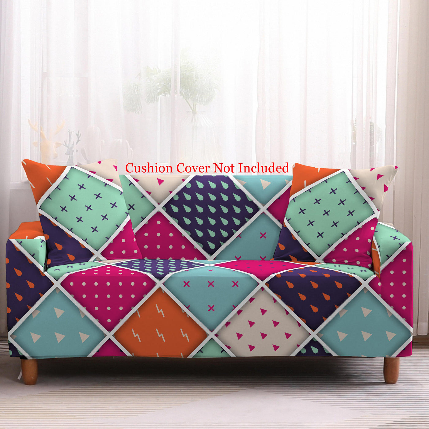 Bohemian Print Sofa Cover - Geometry Pink Green