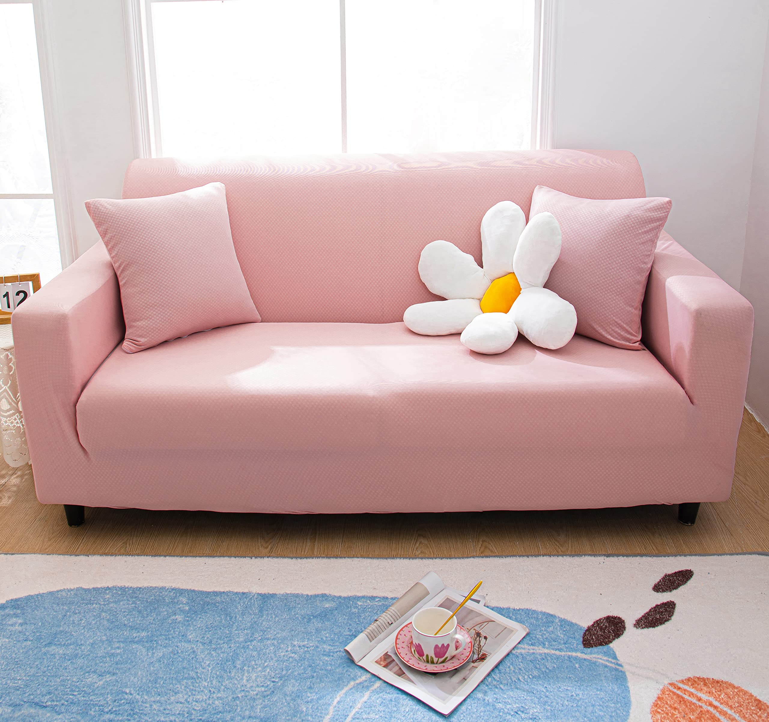 Universal Sofa Slipcover with 1 Cushion Cover-Pink