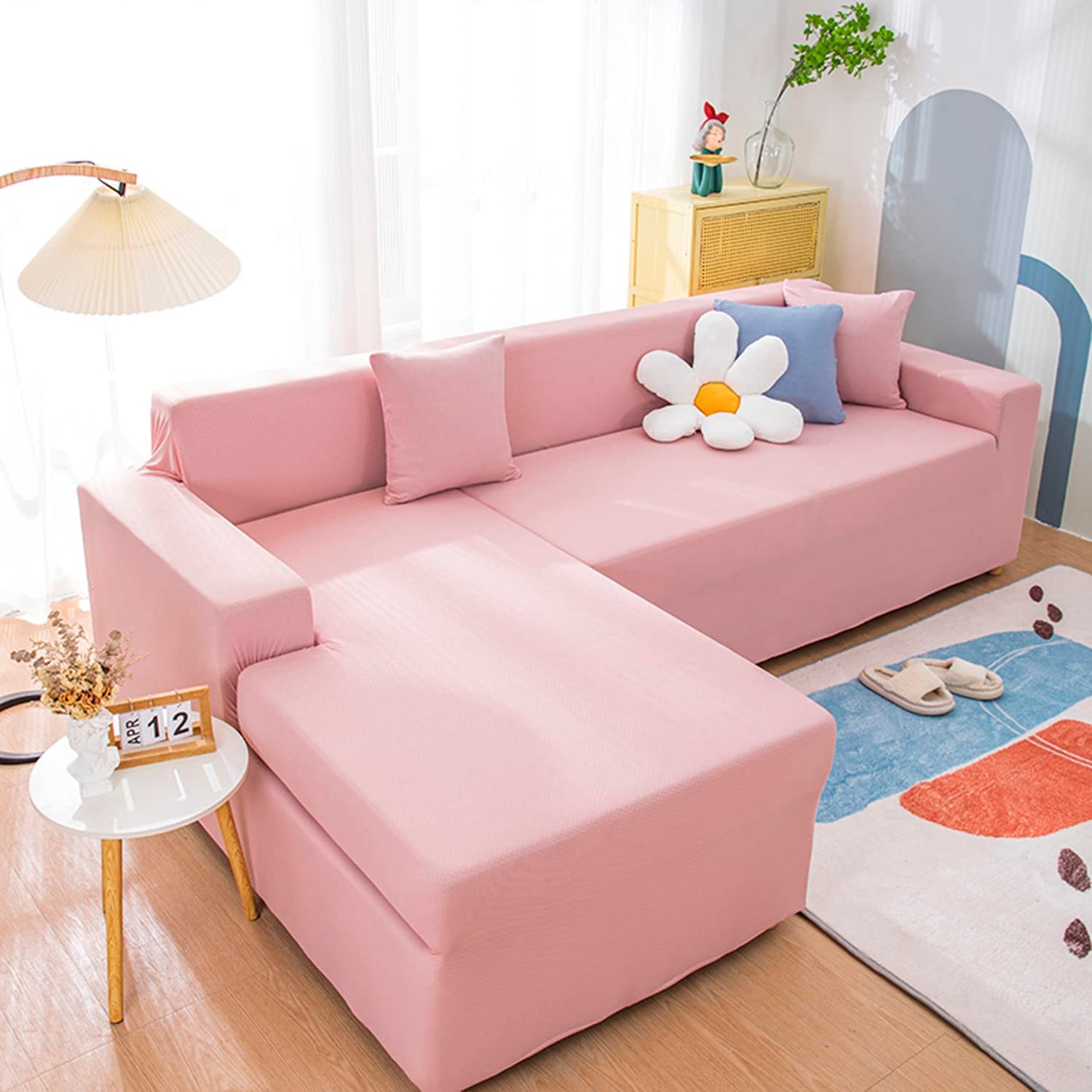 Universal Sofa Slipcover with 1 Cushion Cover-Pink