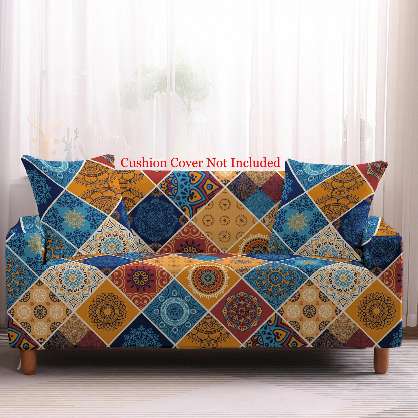 Bohemian Print Sofa Cover - Mandala Blue Yellow