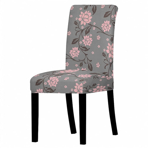 Elastic Chair Cover - Grey/Pink Leaf