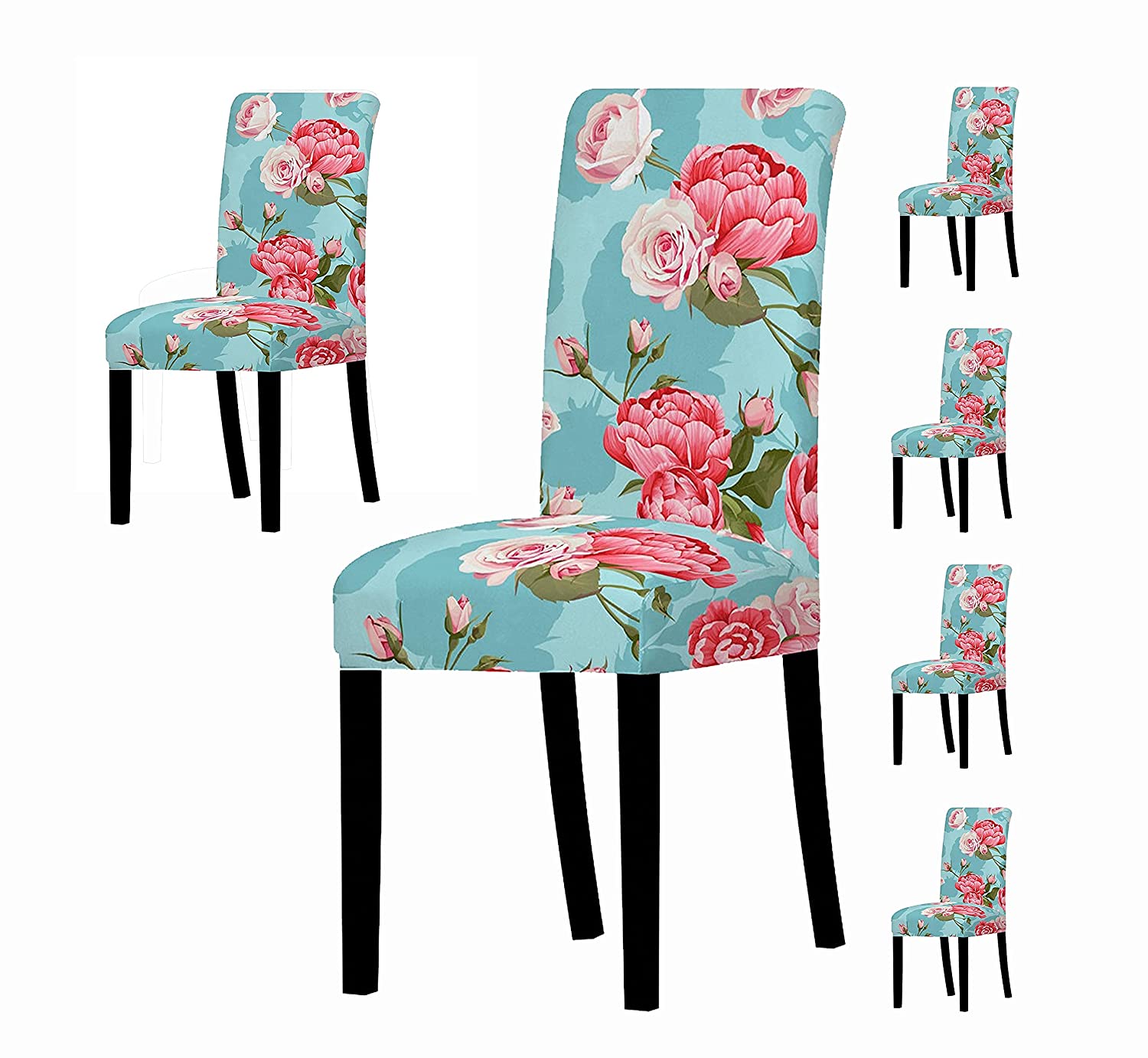 Elastic Chair Cover - Light Blue Rose