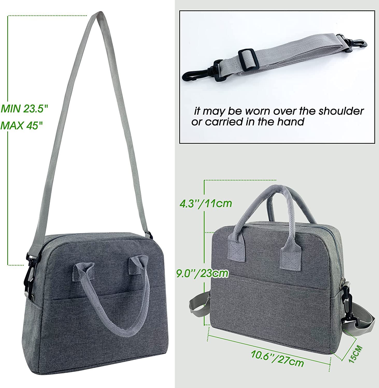 Insulated Large Reusable Lunch Bags with Adjustable & Removable Shoulder Strap