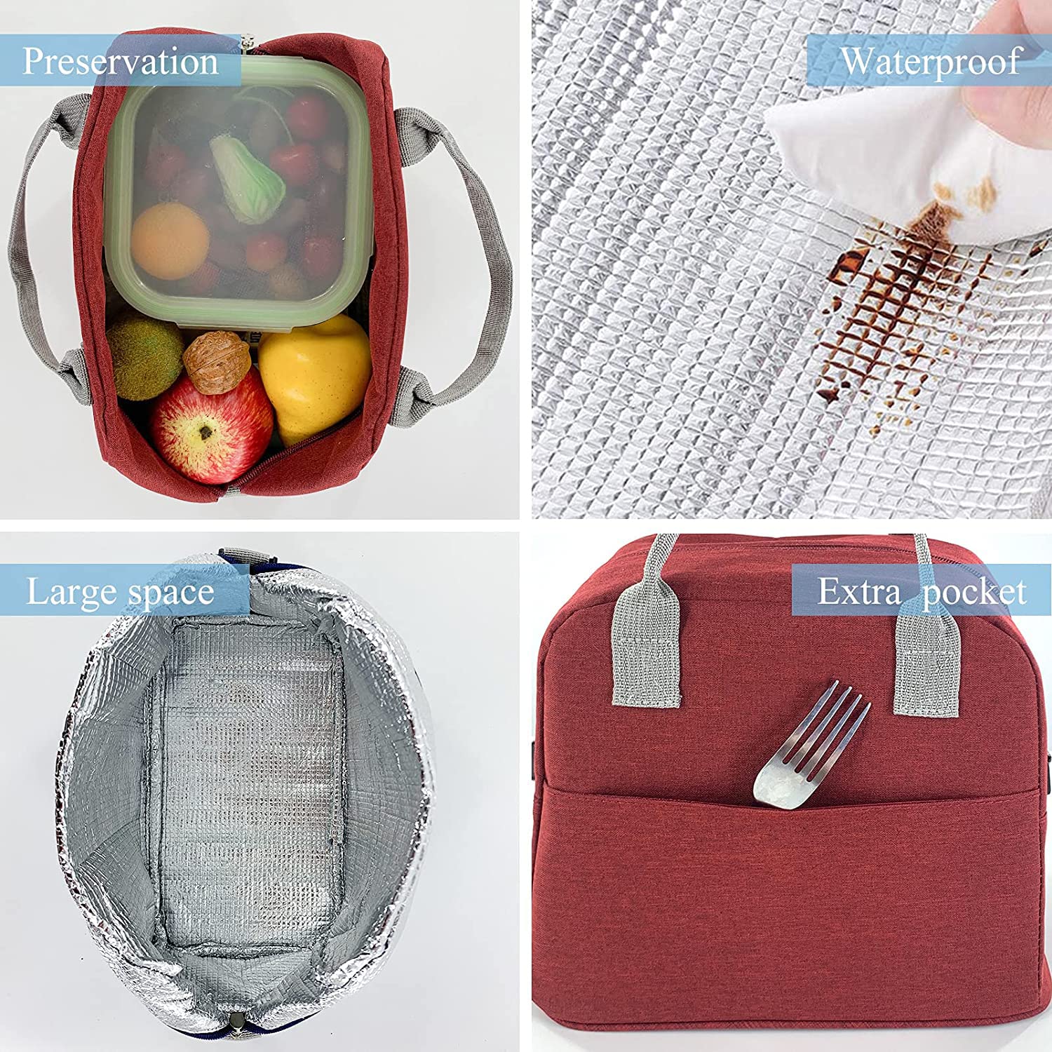 Insulated Large Reusable Lunch Bags with Adjustable & Removable Shoulder Strap