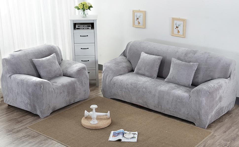 Plush Sofa Slipcover - Grey