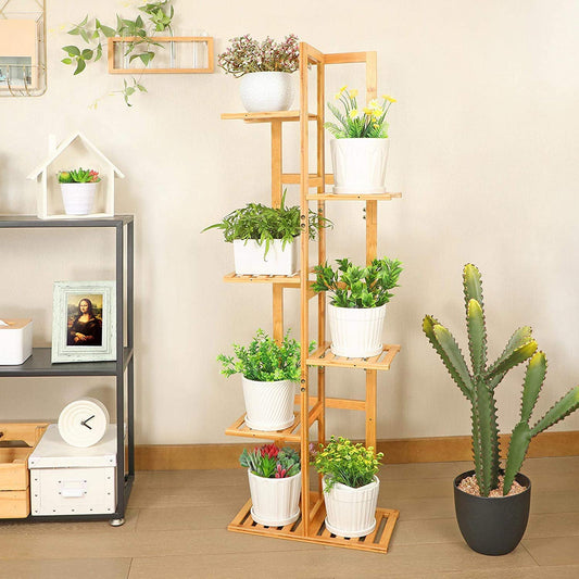 Plant Stand, Bamboo Plant Stands for Indoor Plants 6 Tier 7 Potted Tall Plant Shelf Outdoor Plant Stands