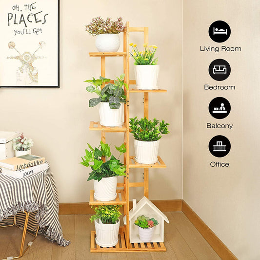 Plant Stand, Bamboo Plant Stands for Indoor Plants 6 Tier 7 Potted Tall Plant Shelf Outdoor Plant Stands