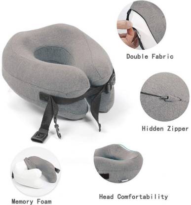 Foldable Travel Pillow Adjustalbe U-Shaped Memory Foam Neck Support - Light Grey