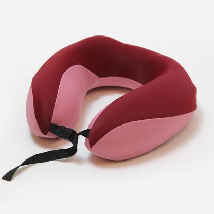 Memory Foam Travel Pillow Comfort Neck Pillow with Head & Neck Support (Red-Pink)
